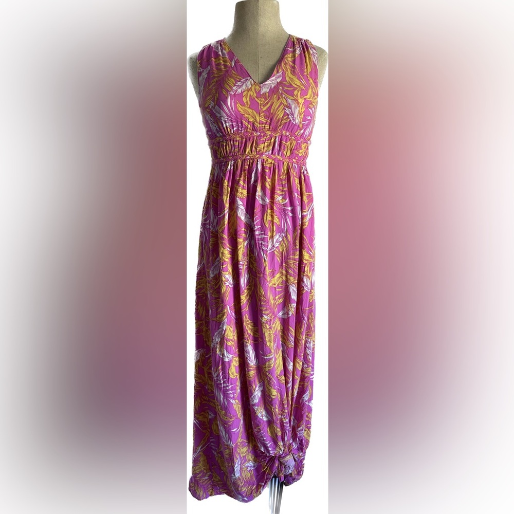 NWOT Jessica Simpson Floral Summer Tropical Pink Smocked Maxi Dress Size XS